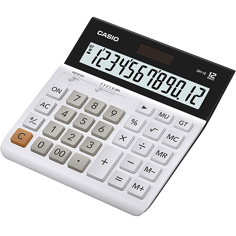 卡西欧（CASIO）DH-12-WE 中型 12位 双电源 超宽计算器 白色专业计算系列