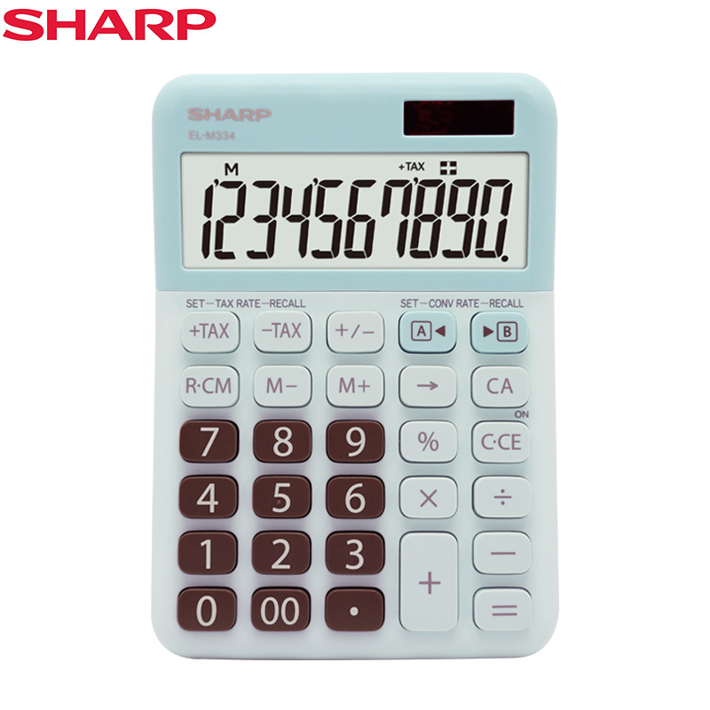 夏普(SHARP)EL-M334计算器彩色时尚可爱大屏10位数太阳能计算机天蓝色
